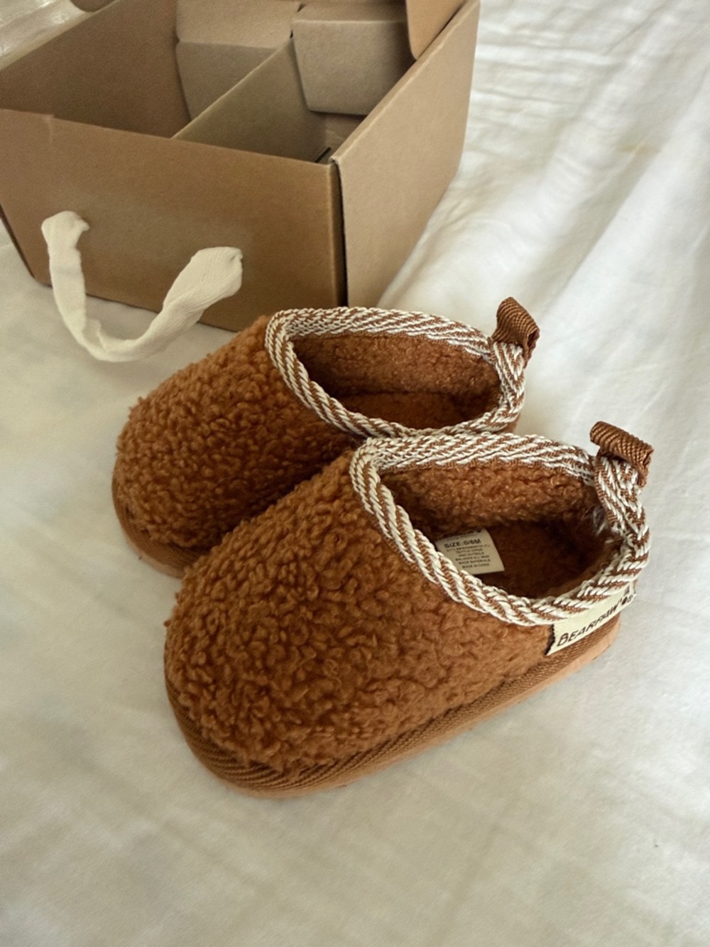 BearPaw Kids Sherpa Slip-On Booties in Brown